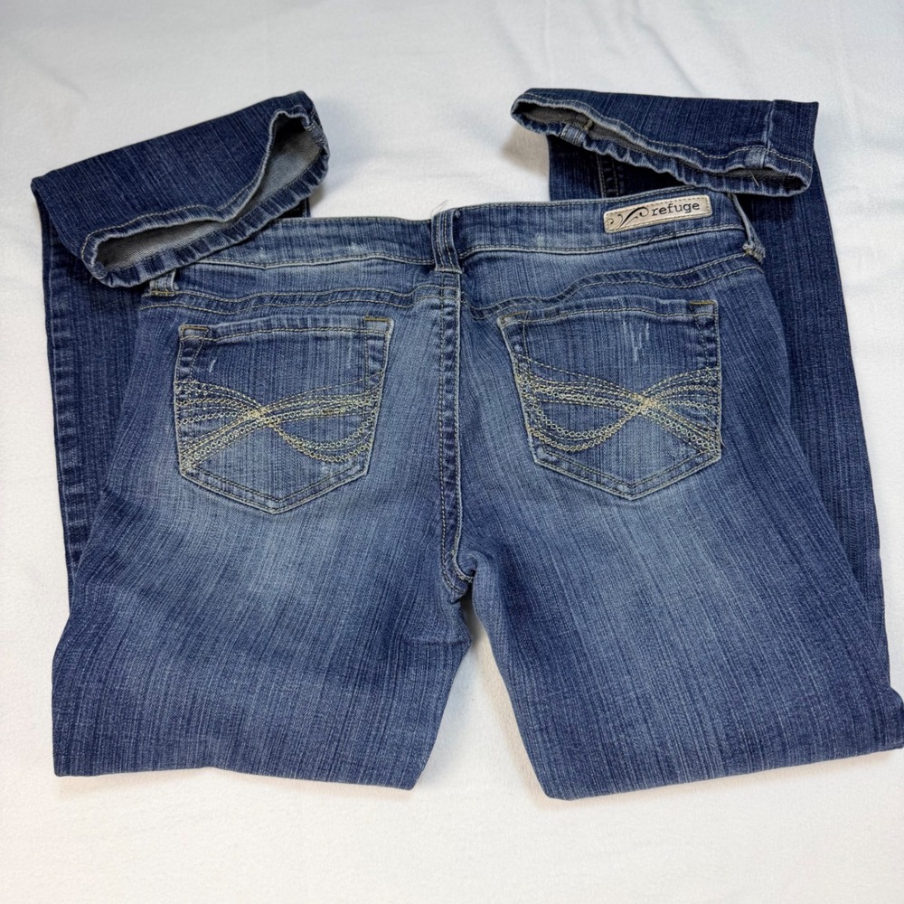 Refuge Runway Jeans Women 6S Blue Distressed Bootcut Stretch Denim P7548DR